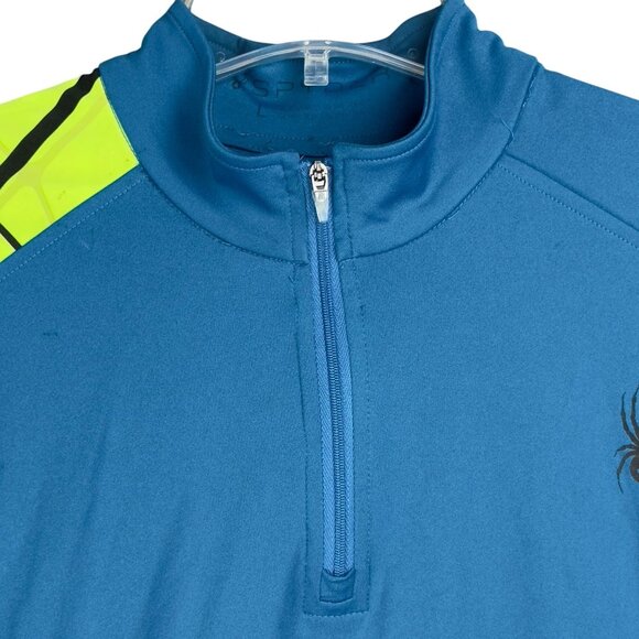 Spyder Linear Shirt Kids L Blue & Neon Spider Print Half-Zip Long Sleeves - Picture 5 of 12